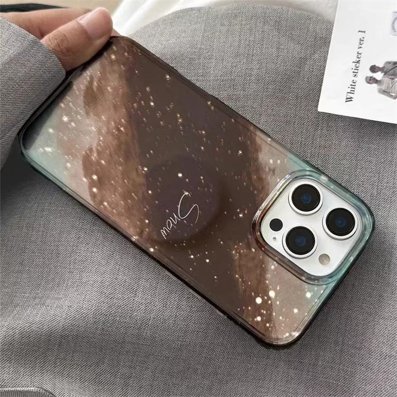 Brown Blue Blend Milky Way Pattern Case for IPhone 16 15 14 13 12 11 Pro Max XS X XR 8 7 Plus Printing Tinfoil Texture Cover