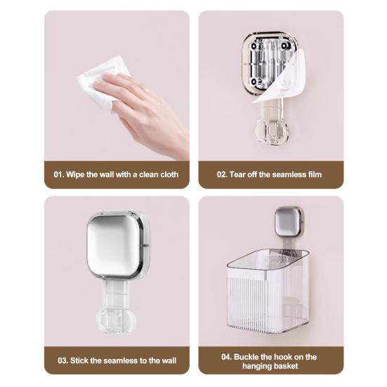 Wall Mount Storage Rack with Hooks Modern Drain Holes No Drill Strong Load Bearing Bathroom Kitchen Supplies Sundries Holder Shelf Organizer