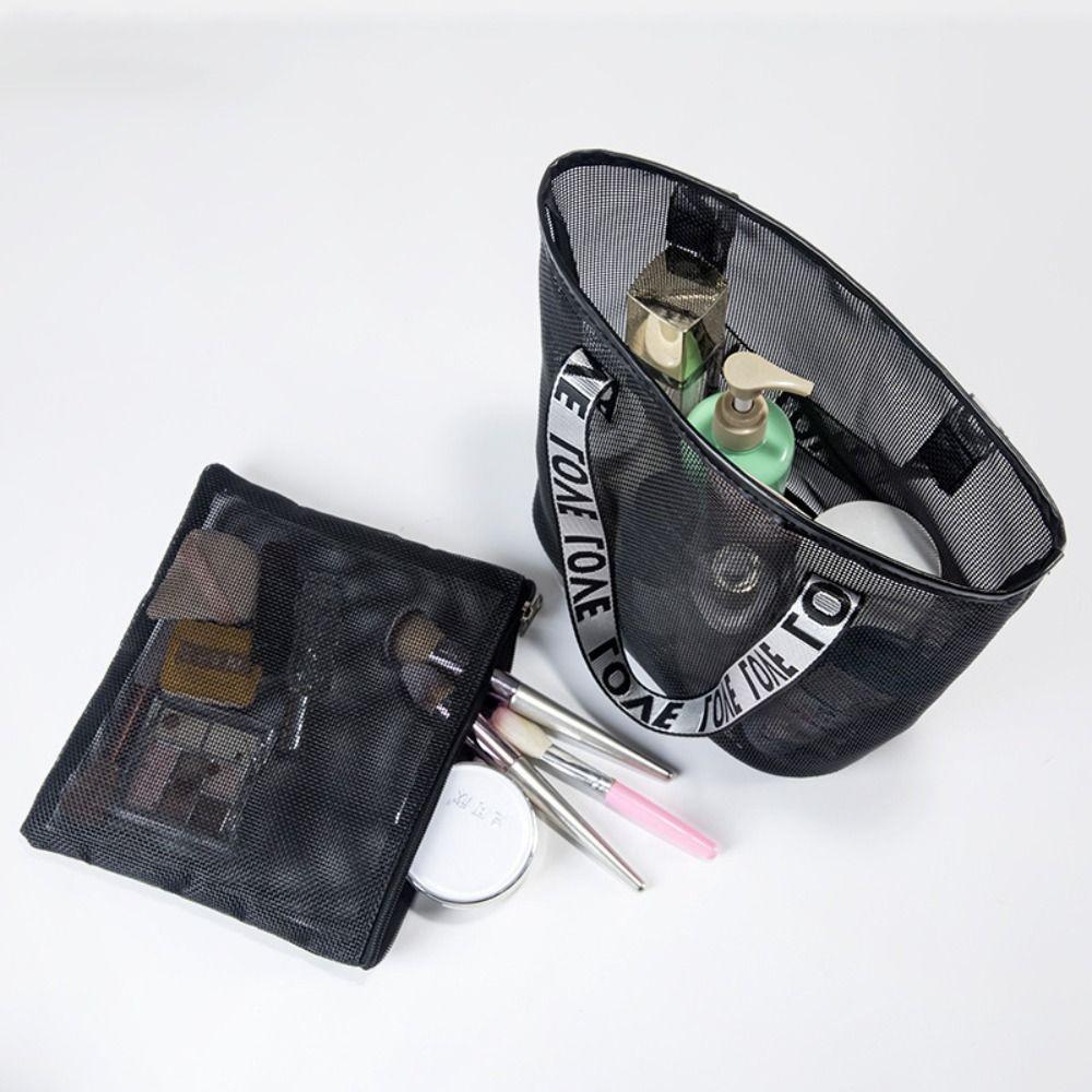 Portable Mesh Shoulder Bag Large Capacity Transparent Makeup Storage Bag Hollow Multifunctional Beach Bags Women