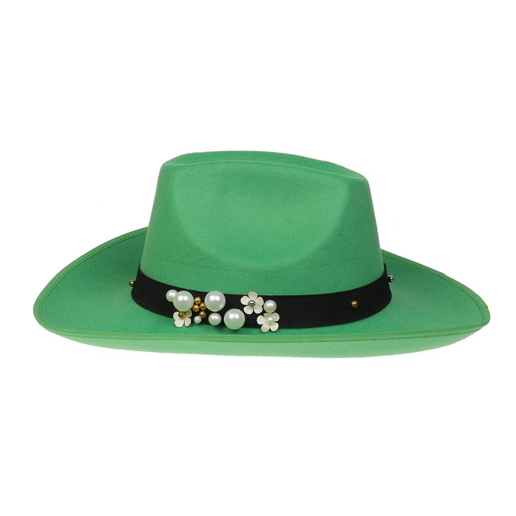 Unisex Western Cowboy Hat Wide Brim Roll‑Up Brim Double‑Top Felt Fedora Hat,10 Colors,Multiple Optional Detachable Hat Bands