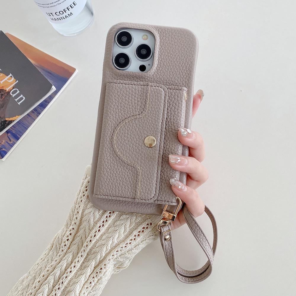 Multi-functional Mobile Phone Protection Cover Pu Leather Wallet Case Strap Lanyard Shockproof Card Holder for 16 Plus