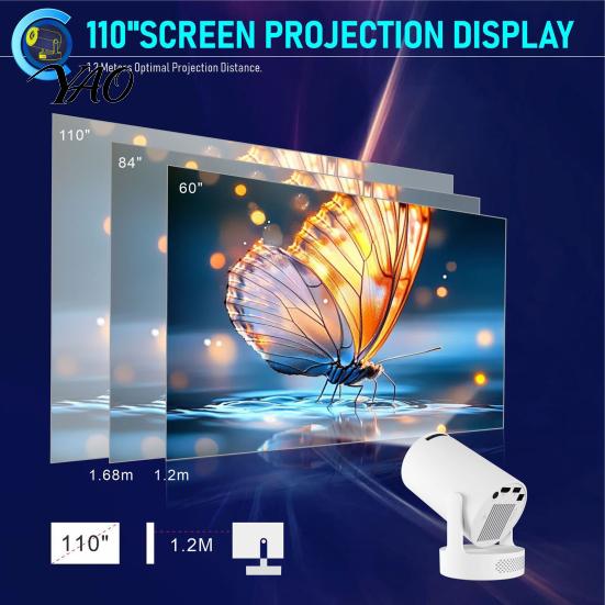 Outdoor Movie Projector Mini with Base Speaker, 4K Support Portable LED Projector, 200 ANSI, Indoor Bluetooth-compatible 5.4 & WiFi 6, 210 Degrees