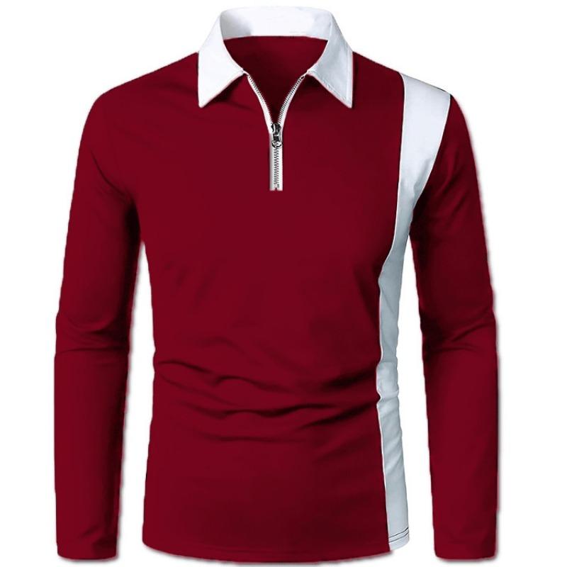 Men S Long Sleeve Color Block Polo Shirt Casual