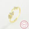 LuxuriousThree Butterflies Full Diamond 18K Gold Ring For Women Yellow Crystal Sterling Silver Anniversary Gift Jewelry