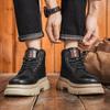 2024 Men's Black Leather High-Top Martin Boots: Retro, Thick-Sole Casual for Autumn/Winter