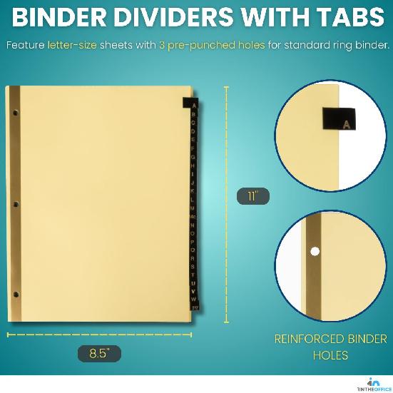 1InTheOffice A-Z Tab Dividers, Alphabet Dividers for 3 Ring Binder, 3 Ring Binder Dividers with Tabs, Leather Tabs, 8 1/2" x 11", 25 Tabs, Black (2