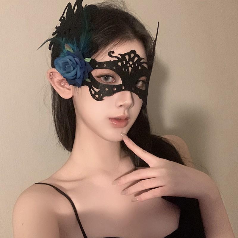 Сексуальная кружевная полумаска с перьями - аксессуар для макияжа на Хэллоуин и маскарада
