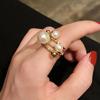 New Geometric Imitation Pearl Double Hollow Out Adjustable Ring Ladies Girls Party Popular Jewelry Gifts for Gothic
