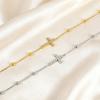 Браслет-крестик из кристаллов 18K PVD-покрытие Цепочка из бусин Религиозные украшения для женщин Нержавеющая сталь Браслет-манжета Cruz Водонепроницаемый