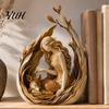 Artistic Resin Keepsake Woodland Guardian Figurine, Rustic Forest Woman Sculpture with Fox Deer Owl, Animal Boho Tabletop Ornament for Shelf