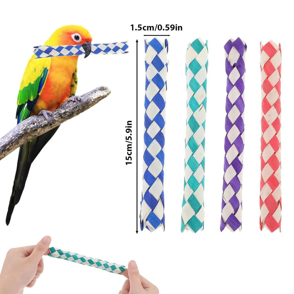 Palm Leaf Wooden Parrot Chewing Bird Toys Bird Cage Stand Pole Accessories Bird Chewing Tube Suitable for Budgerigar Parakeet