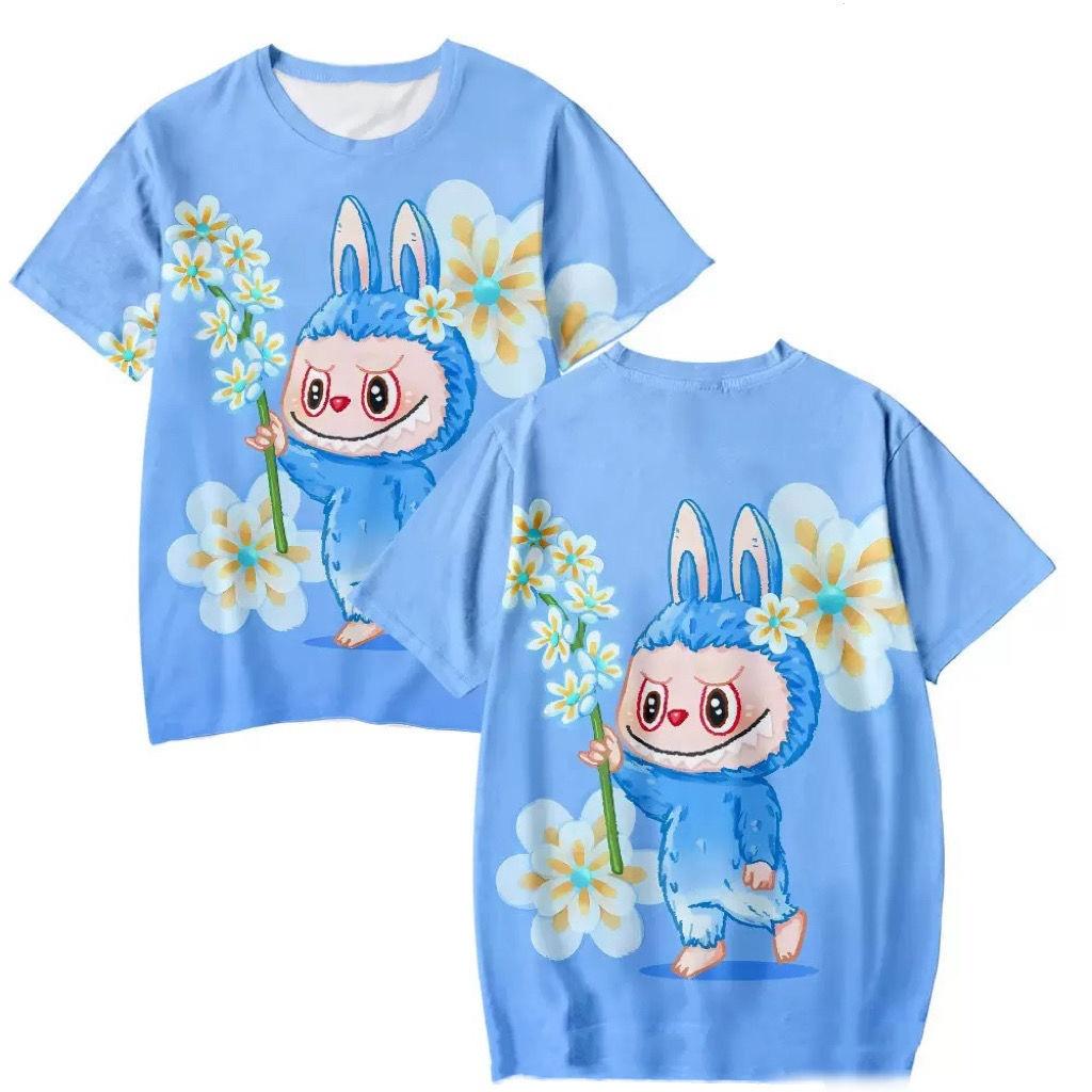 Футболки с 3D-принтом Labubu для детей, мультяшные футболки для мальчиков и девочек, парные футболки с коротким рукавом, детские футболки в одном стиле для родителей и детей