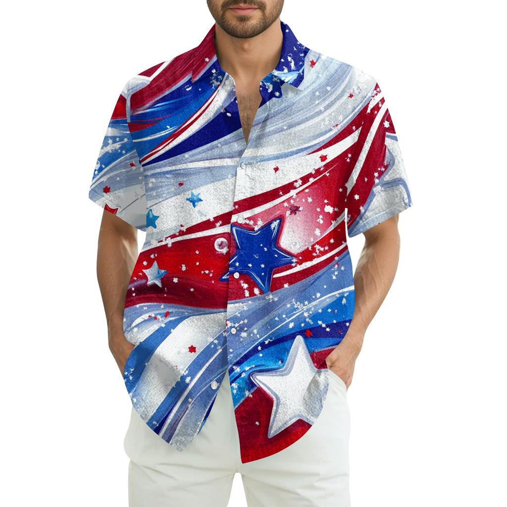 Мужская повседневная рубашка с короткими рукавами и принтом «День независимости»