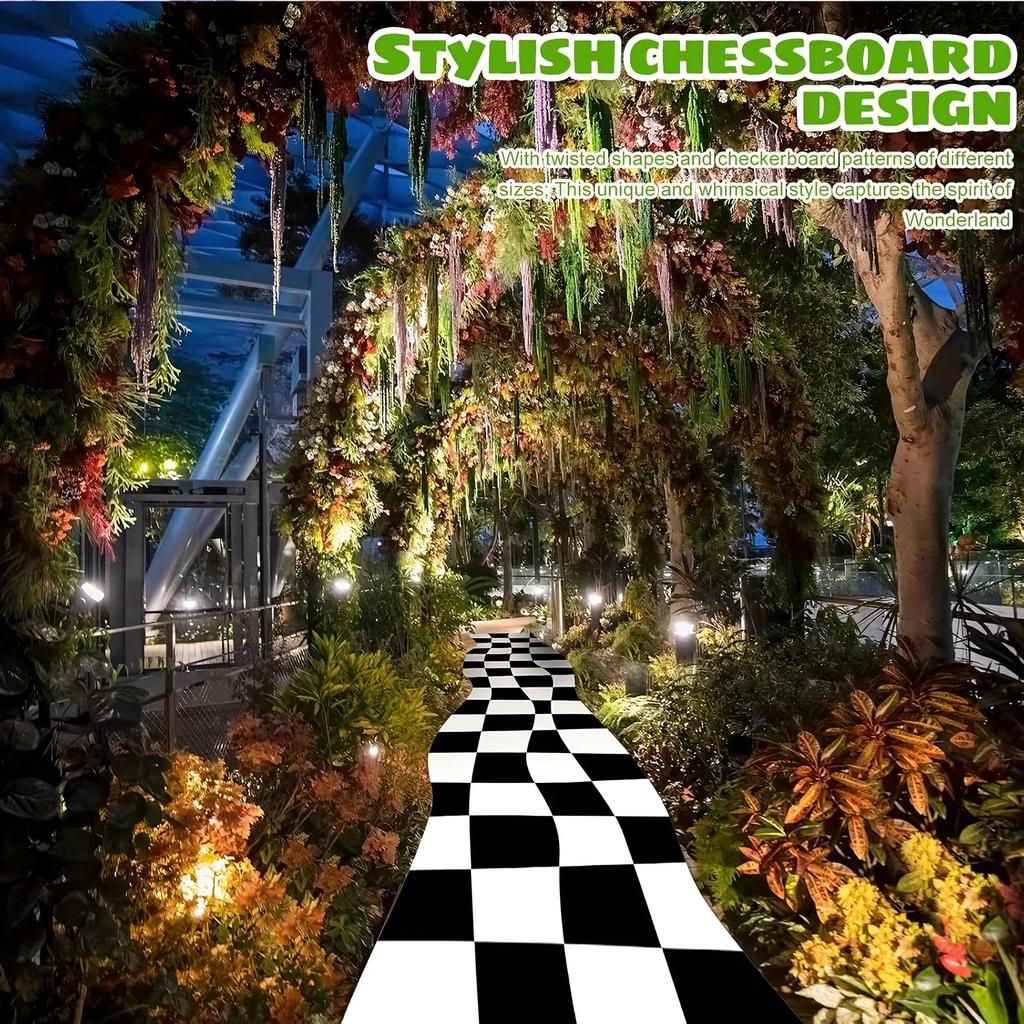 VIKAMA Fairyland Runner Carpet - Black and White Checkered Outdoor Wedding Birthday Party Decorative Carpet