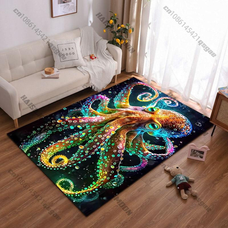 Vibrant colorful glowing octopus carpet Yoga living room room decor children's crawling mat doormat area rug games mat