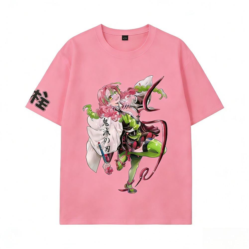 Demon Slayer Mitsuri Kanroji Pure Cotton Tshirt 2026 Summer Anime Printed Loose American Casual Parent Child Short Sleeve Top
