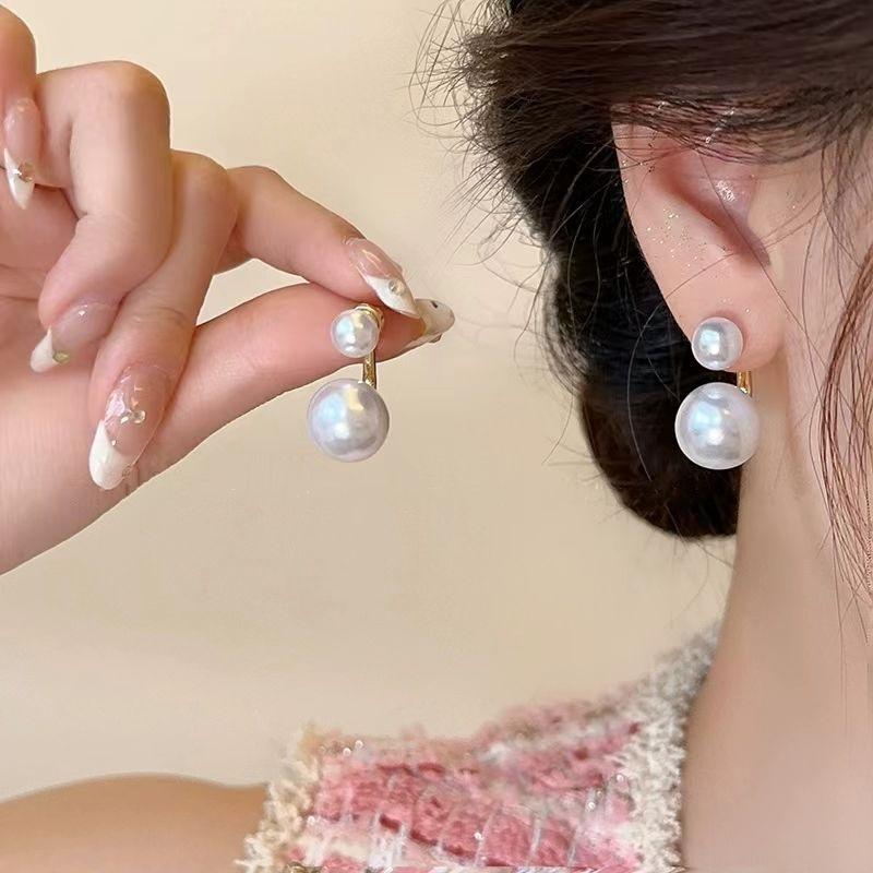 Серебряная игла Дунмэнь новые преувеличенные большие жемчужные серьги женские инс тренд один два носить маленькие серьги-гвоздики с жемчугом
