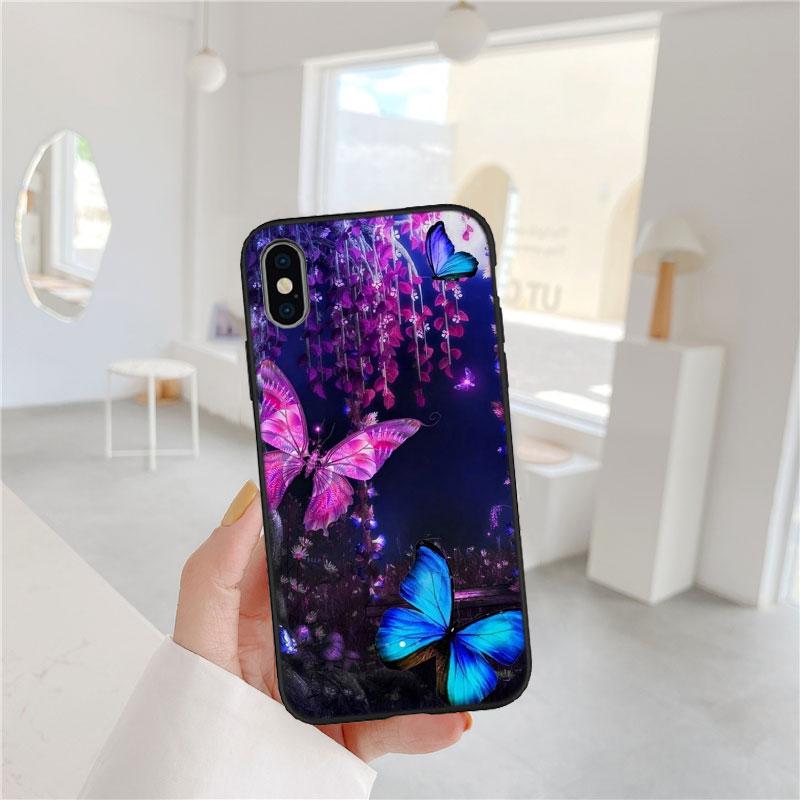 FM17 Colorful Butterfly Soft Shell Phone Case for iPhone 16 15 14 13 12 Pro Max Plus Mini