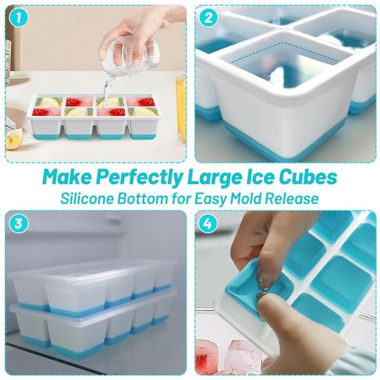 1/2 шт. большая форма для кубиков льда с крышкой, силиконовый лоток без BPA для морозильника, легко снимаемый, штабелируемый