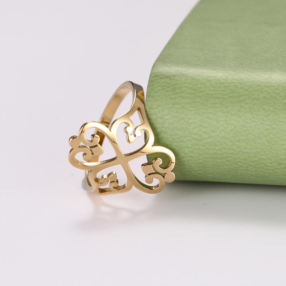 Women Vintage Flower Finger Rings Elegant Stainless Steel Rose Gold Casual Ring Anniversary Valentine's Day Gift