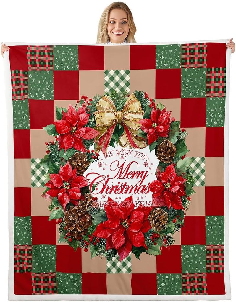Merry Christmas Throw Blanket Watercolor Cartoon Xmas Trees Fleece Blanket for Kids Teens Adults Winter Snowflake Decor New Year