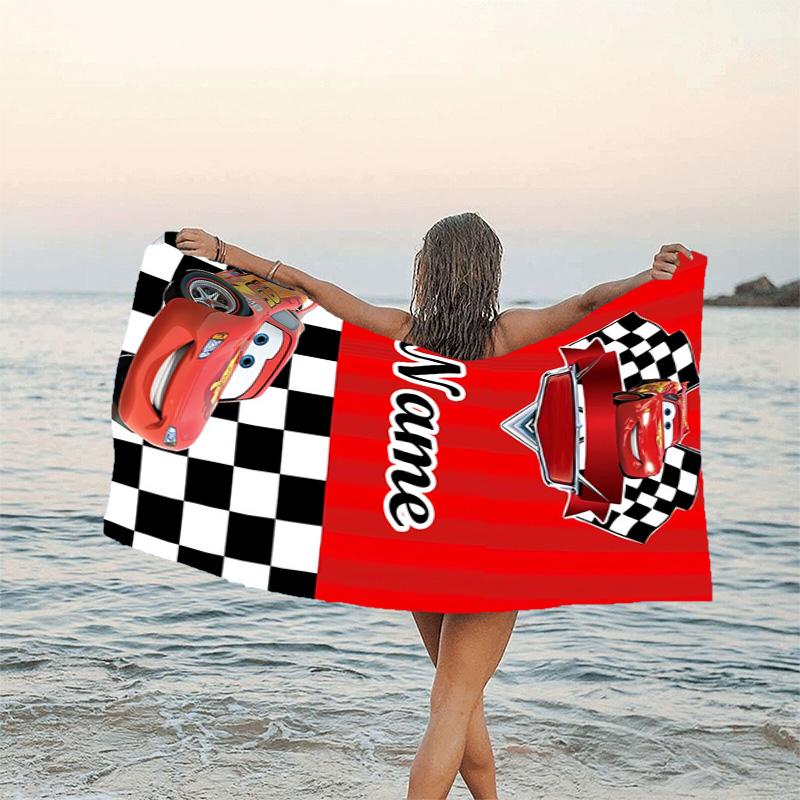 1pc Cars3 Beach Towel with Custom Name, Beach/Swimming/Bath/Picnic/Camping Towel, Suitable for Seaside Beaches