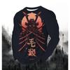 2024 Men's Fashion Printed Round Neck Long Sleeve Autumn Sports Leisure Pullover Men's 3D Japanese Samurai Printed Loose Tops