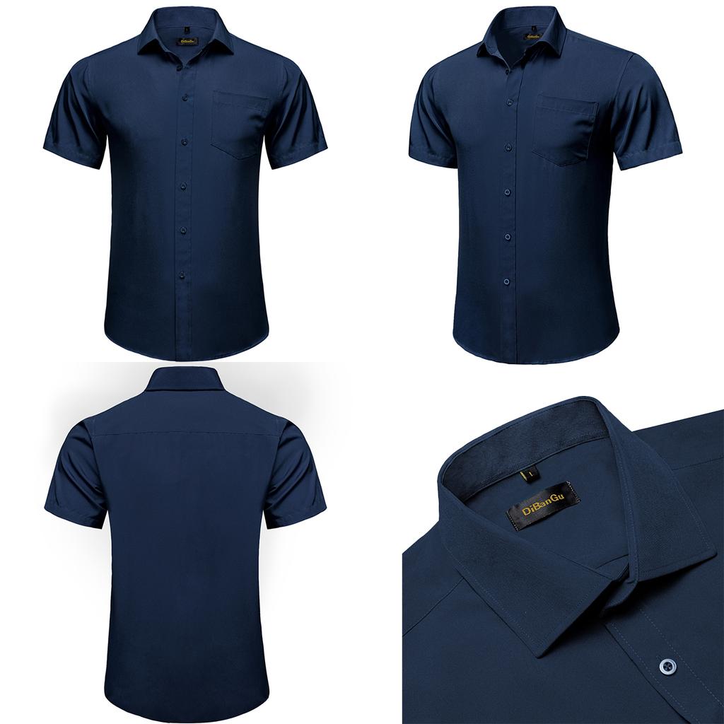 Mens Red Fashion Short Sleeve Dress Shirts Regular Fit Casual Button Down Shirts