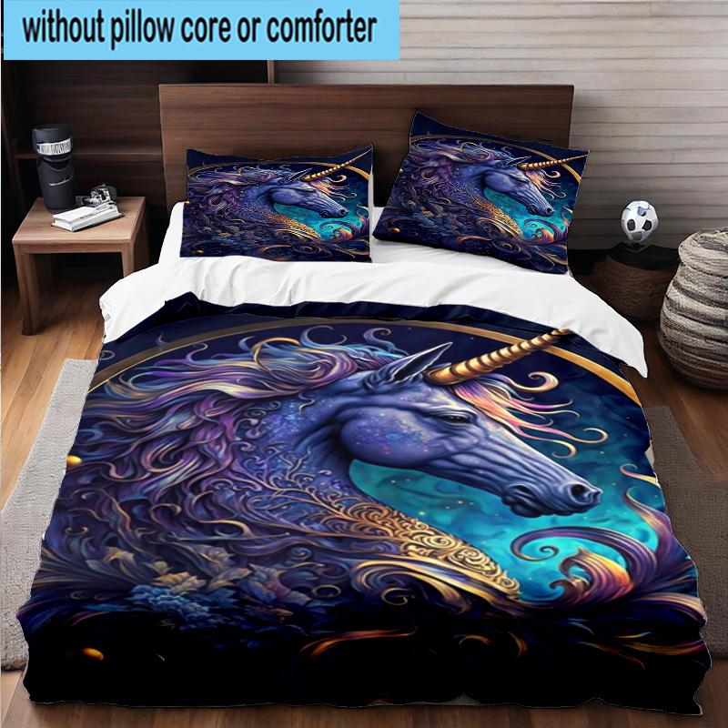 Magical Unicorn Garden 3pcs Bedding,Including 1pc Duvet Cover And 2pcs Pillowcases Perfect for Christmas,Ideal for Bedroom, Dormitory