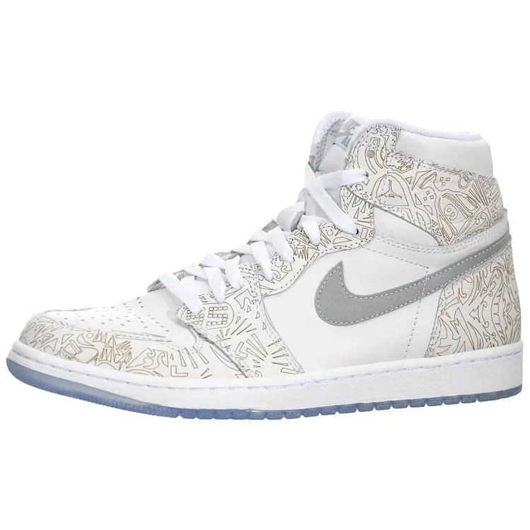 Air Jordan 1 Retro High OG 'Laser' (Unisex) White / Metallic Silver Vintage Basketball Shoes 705289 100