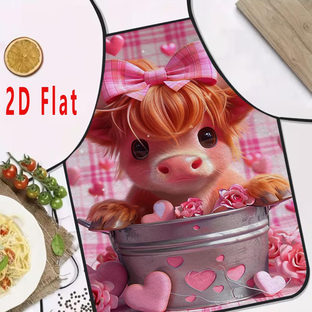 Cute Pink Cow Print Kitchen Apron Funny Animal Pattern Chef Cooking Bibs Linen Waterproof Baking BBQ Waiter Uniform Home Decor