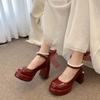 Mary Jane Shoes Women's Spring New Ultra-high Heel Pearl Chain with Platform Block Heel Wedding Shoes Lolita Shoes