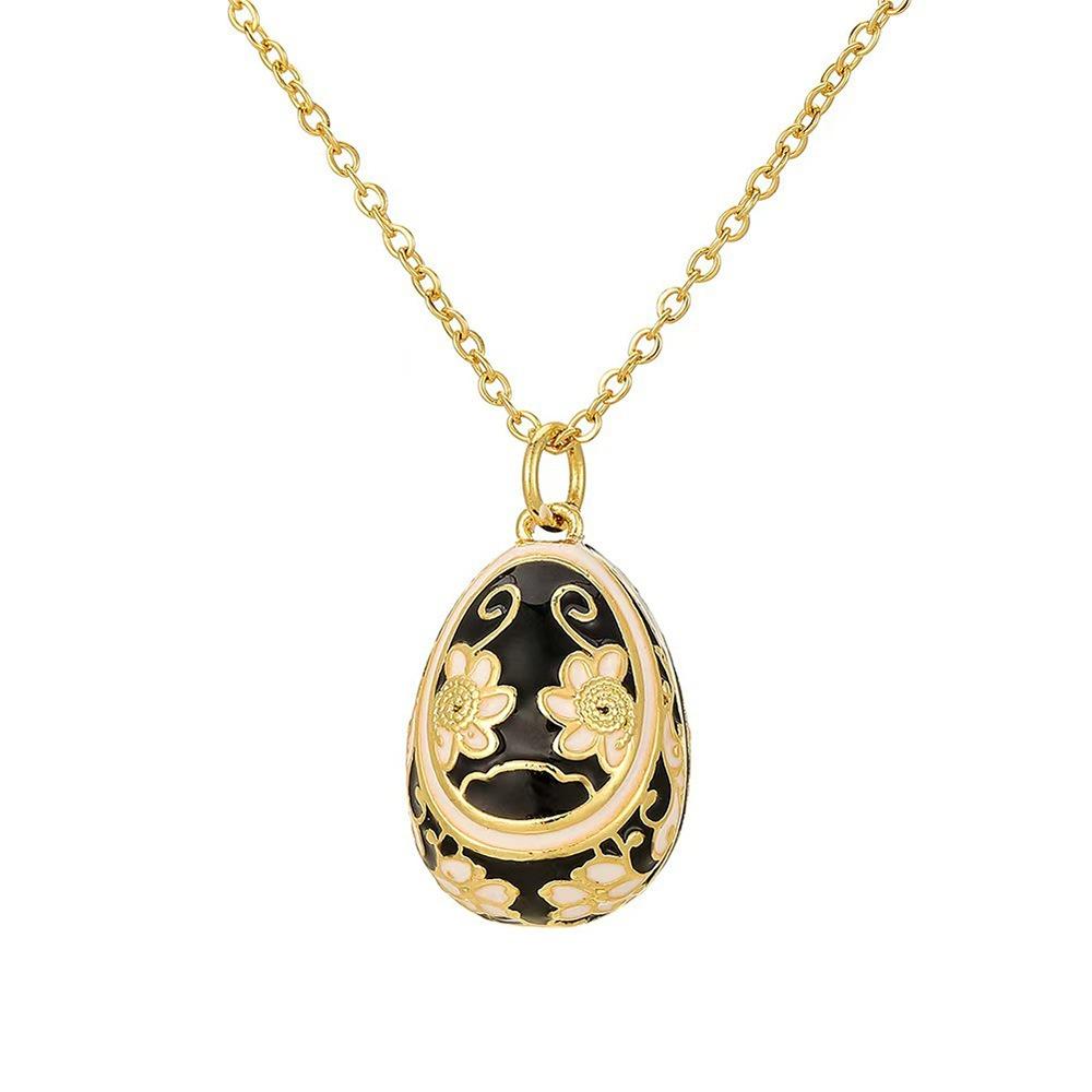 Floral Easter Egg Pendant Bohemia Style Necklace Pendant Multicolor Colorful Enamel Pendant  Women
