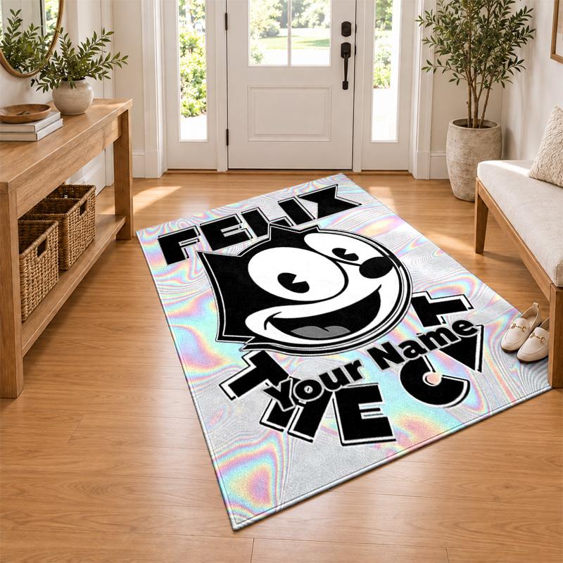 Felix the Cat Custom Name Personalized Rug Non‑Slip Doormat Floor Carpet Housewarming Birthday Gift for Family Friends