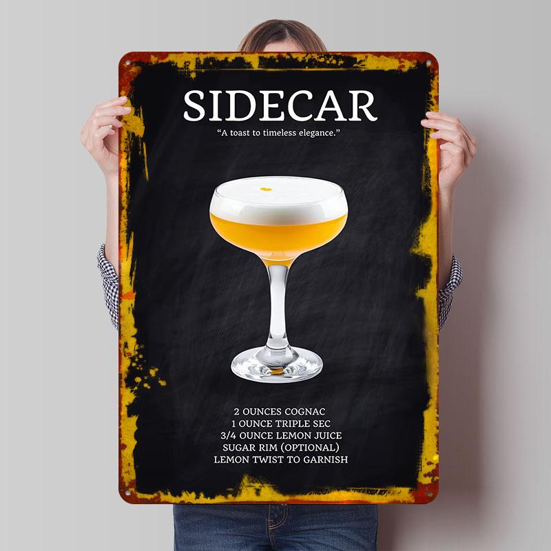 Sidecar Cocktail Recipe Printed Poster Customized Wall Art Retro Vintage Metal Tin Signs for Coffee Bar Accessories Man Cave