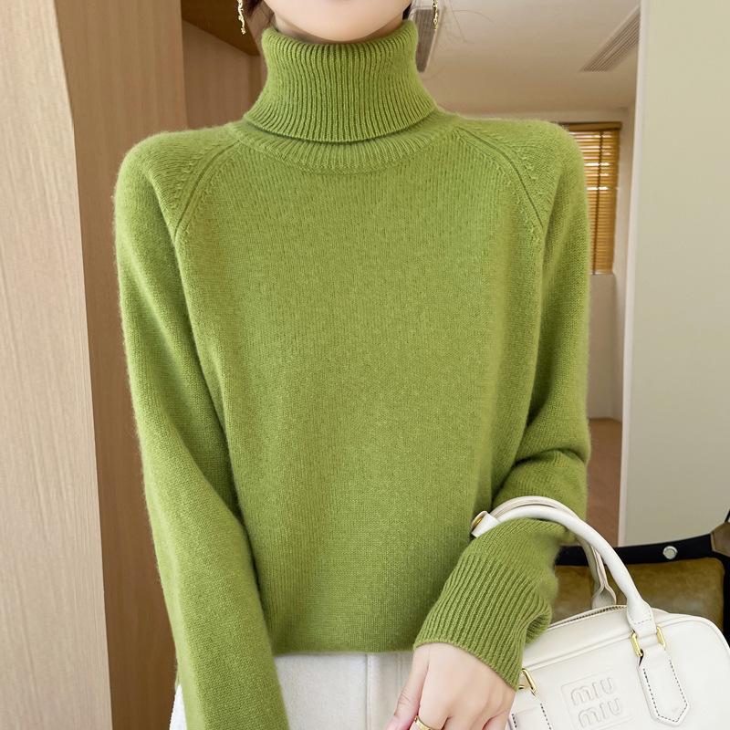 DAFIFY Women's Fashion Casual Fall Winter Solid Color Print Long Sleeve High Neck Sweaters