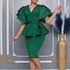 Elegant Ruffle Solid Color Party Dress - African Style