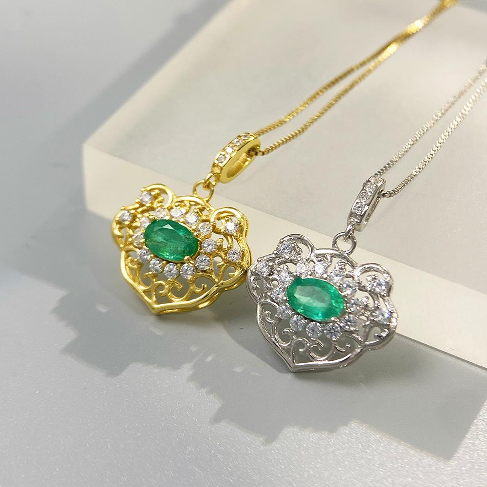 Natural Emerald Pendant Necklace in 925 Sterling Silver for Women May Birthstone Fine Jewelry