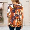 Women Plus Size Round Neck 3 4 Sleeve Printed T Shirt Black Cartoon Stationery Curved Hem
