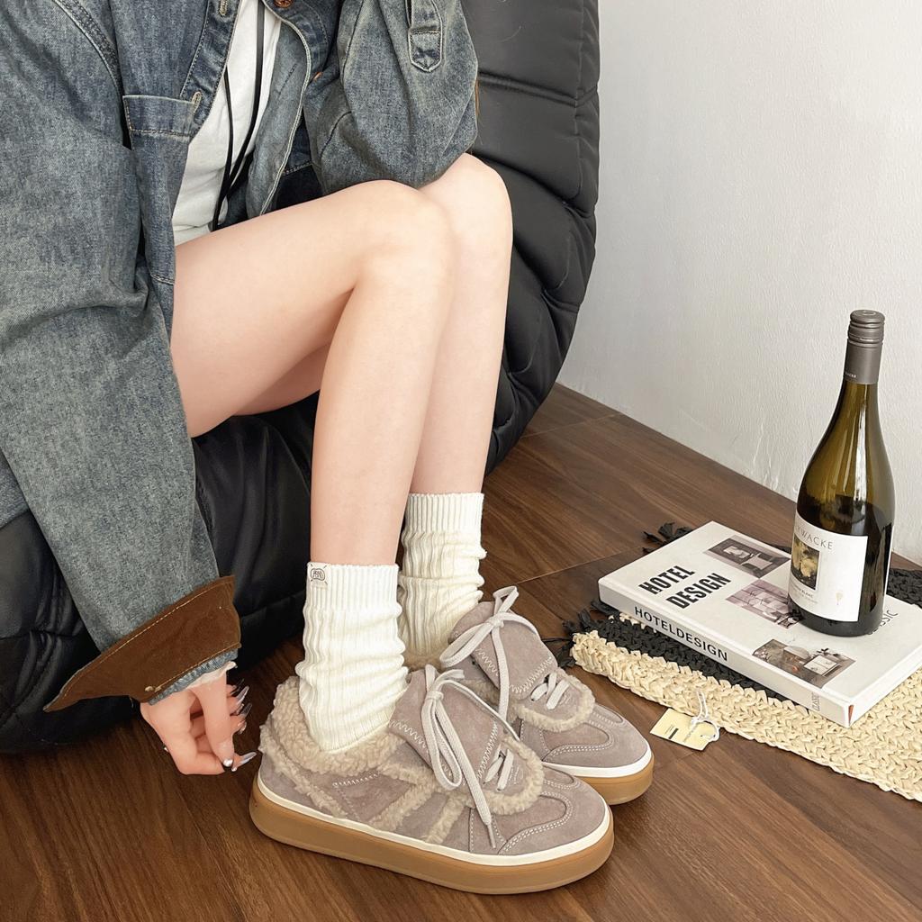 Тыква, запеченная на углях, Оранжевый Осенне-зимний Мех с инеем Универсальная Уличная Повседневная Плюшевая Немецкая Тренировочная Обувь