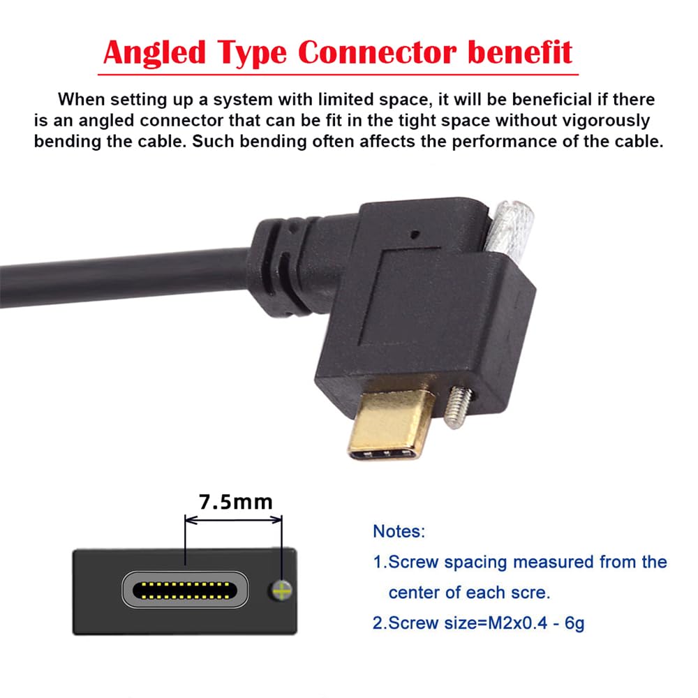 Cablecc Угловой кабель-удлинитель USB Type C 10 Гбит/с для передачи данных с винтовым замком, штекер-штекер для Realsense VR Quest Link 3.1 USB-C, гнездо, камера,