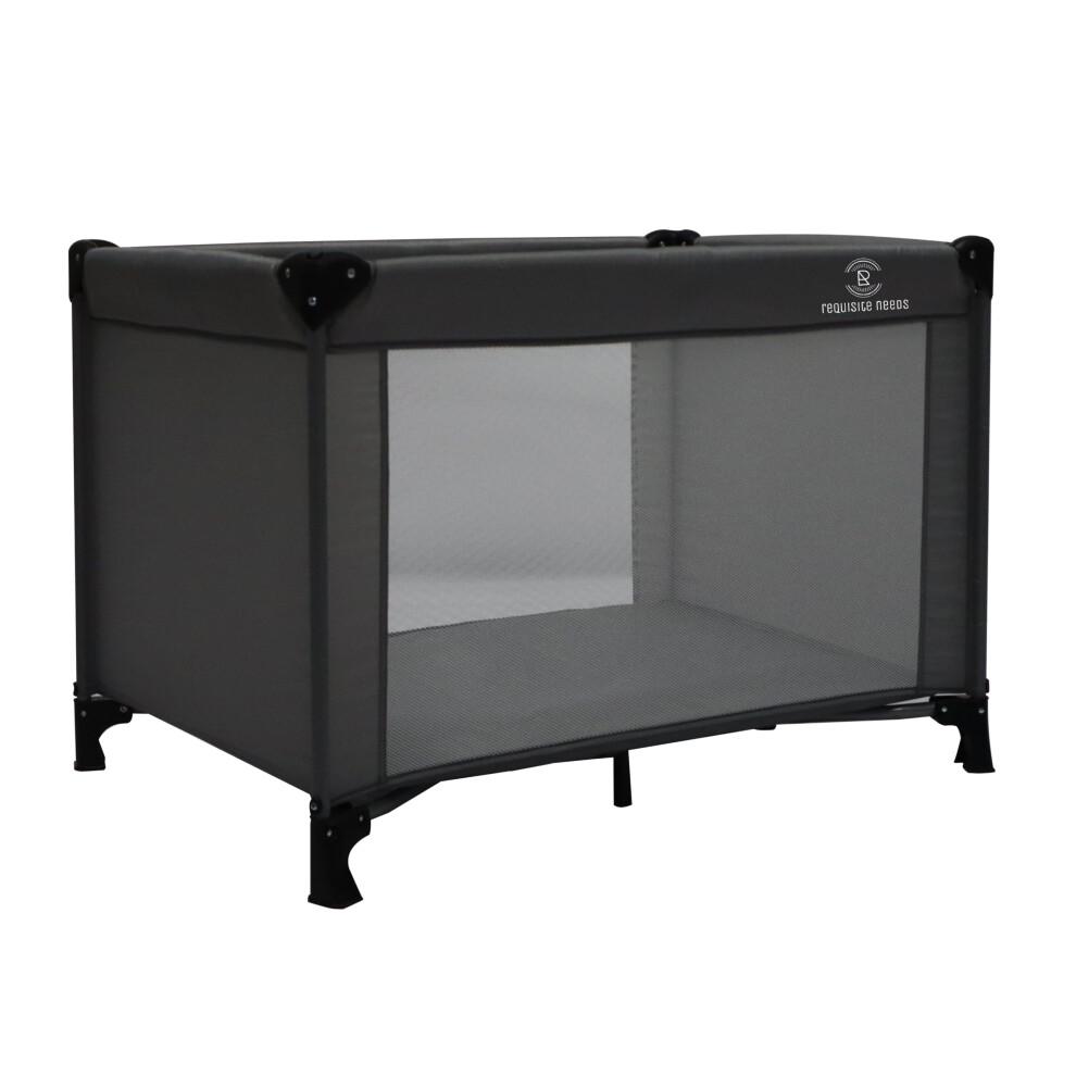 REQUISITE NEEDS Travel Cot, Padded Mattress, Birth to 15kg, Compact Folding Design with Travel Bag (Black)