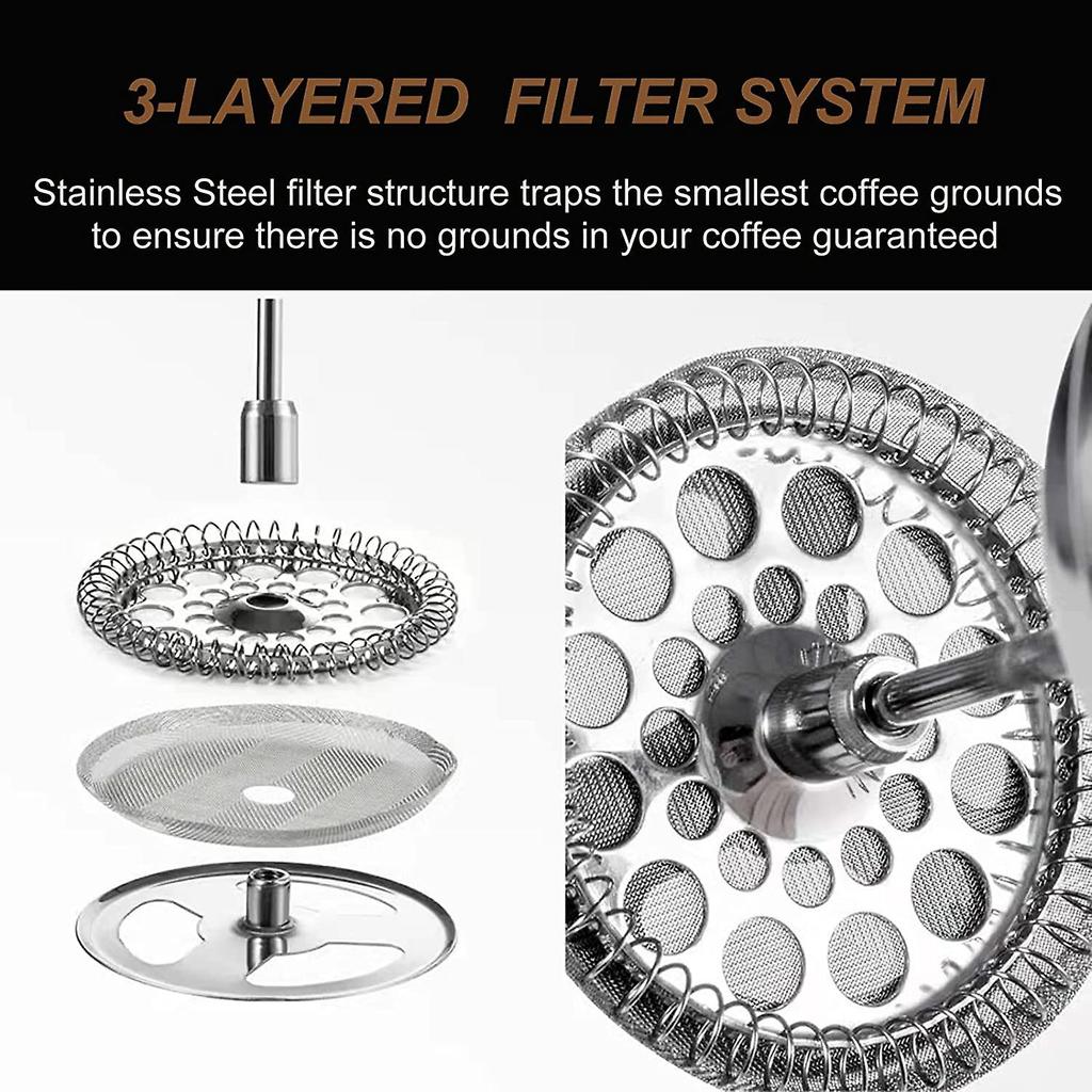 1 Liter (8 Cups), 304 Stainless Steel Double Wall Insulated French Press Coffee