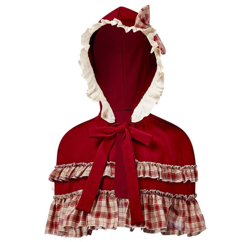 Halloween Little Red Riding Hood Costume Bow Wine Cape Fairy Tale Cosplay Sweet Stage Wear Women