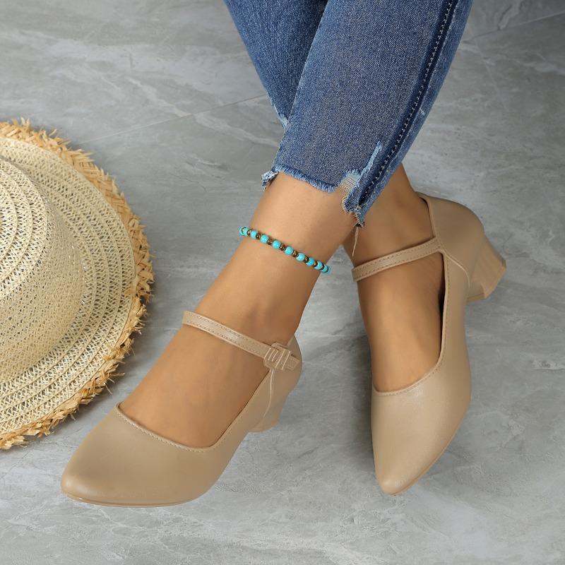 Туфли для женщин 2024 года, базовые женские туфли на высоком каблуке, фирменные офисные туфли-лодочки, женские туфли с заостренным носком, пряжкой, ремешком, квадратным каблуком