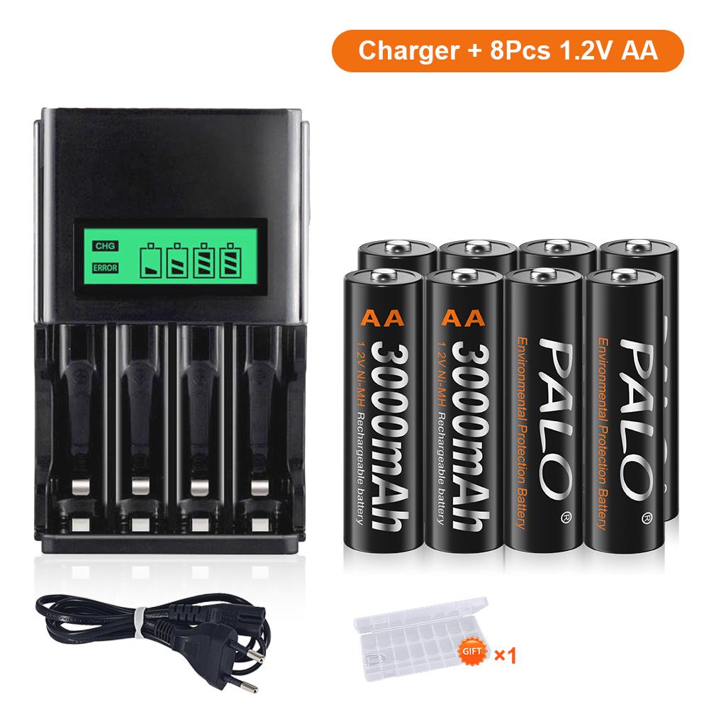 PALO 1,2 В 3000 мАч AA аккумуляторная батарея NIMH 2 батарейки AAA для фонарика игрушечная камера игрушки с зарядным устройством AA AAA