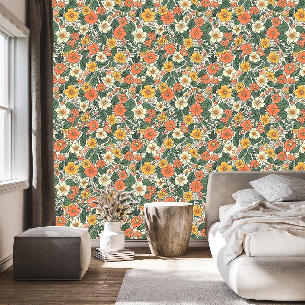 Beige and green Flowers Wallpaper for Living Room and Bedroom 50x1000