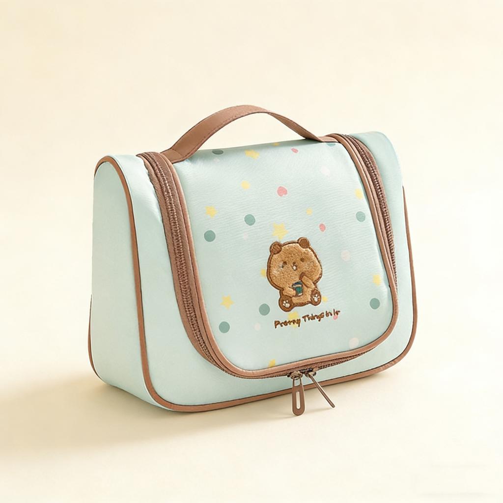 Travel Toiletry Bag Hanging Storage Embroidery Design Portable Cosmetic Bag Waterproof Polyester