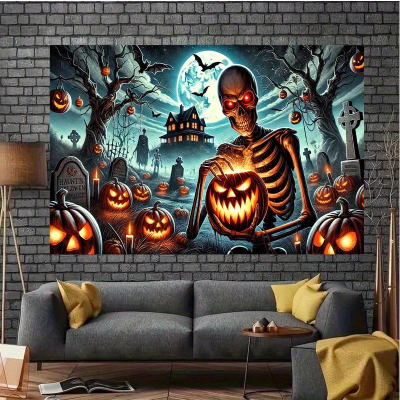 Skull and Pumpkin Night Polyester Background Fabric - Perfect for birthday parties, multi-functional background