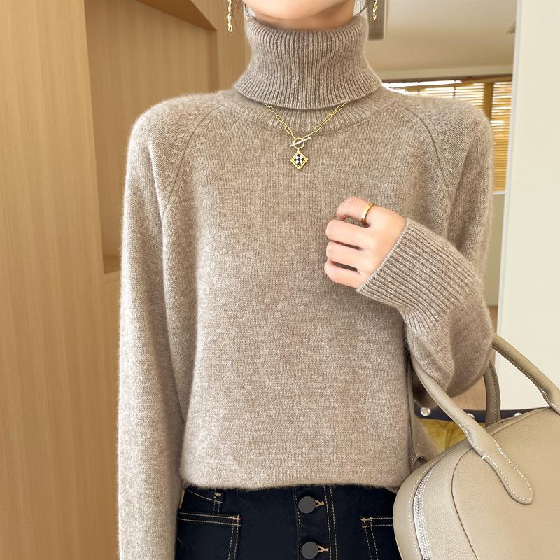 DAFIFY Women's Fashion Casual Fall Winter Solid Color Print Long Sleeve High Neck Sweaters